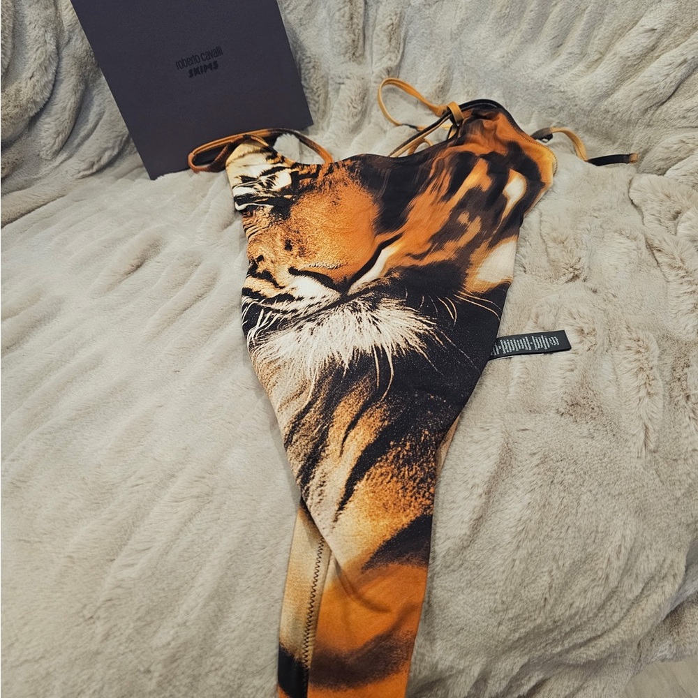 Skims Roberto Cavalli  Tiger Print One-Piece Swimsuit in Orange and Black